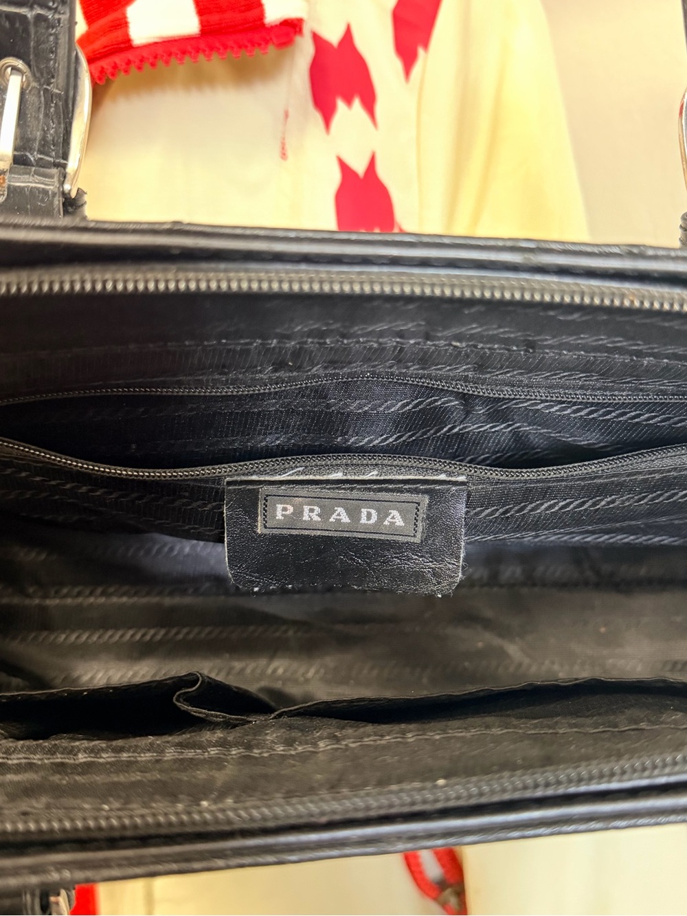 Prada Black Ostrich-Effect Shoulder Bag with Croc Panels - Picture 4 of 6
